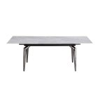 Chintaly Imports Tabatha Marbleized Sintered Stone Top Table w/ Pop-up Extension in Gloss Gray