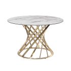 Chintaly Imports Tracy Round Sintered Stone Top Table w/ Golden Art Deco Base in Matte Beige