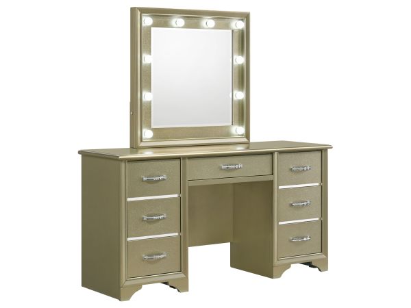 Beaumont Seven-drawer Vanity Desk with Lighting Mirror Champagne