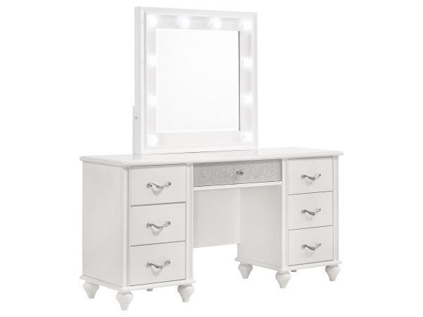 Barzini Seven-drawer Vanity Desk with Lighted Mirror White