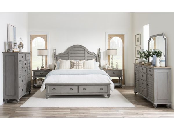 Kingston Upholstered Panel Bed W. Storage Bedroom Set - Sandalwood Brown/Tweed Gray