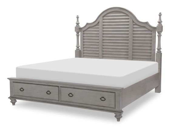 Kingston Louvered Poster Bed W. Storage Fb in Sandalwood Brown/Tweed Gray