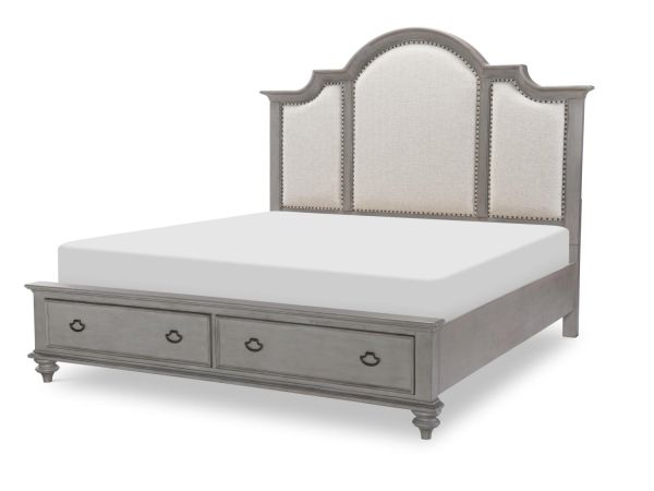 Kingston Upholstered Panel Bed W. Storage Fb in Sandalwood Brown/Tweed Gray