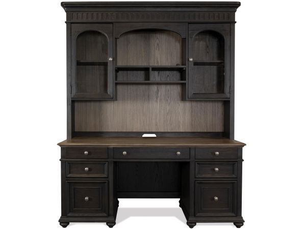 Regency Credenza Desk and Hutch in Antique Oak/matte Black