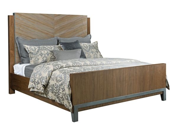 Ad Modern Synergy Chevron Maple King Bed in Ambrosia Maple/Rolled Steel