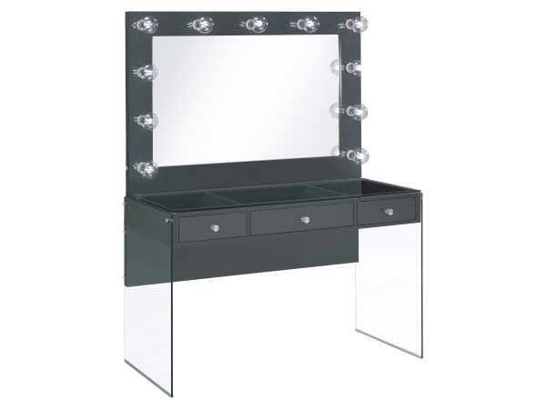 Afshan Three-drawer Vanity Desk with Lighting Mirror Grey High Gloss