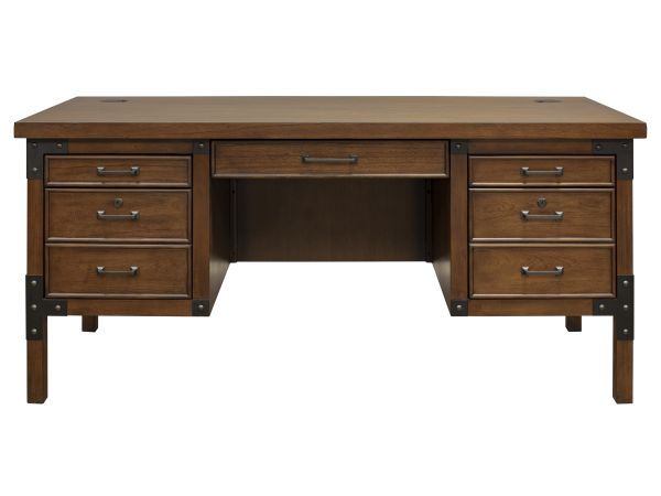 Addison Rustic 66″ W Half Pedestal Desk in Dry Auburn Brown