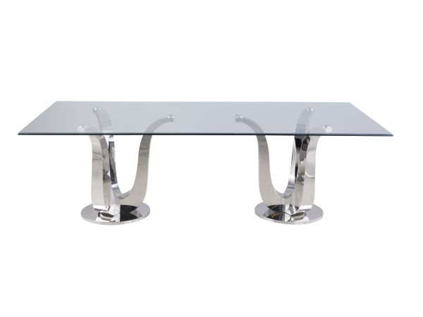 Chintaly Imports Adelle Contemporary Rectangular Glass Dining Table in Polished Stainless Steel