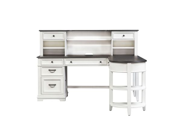 Liberty Furniture Allyson Park L Shaped Desk Set in Wirebrushed White w/ Charcoal Tops