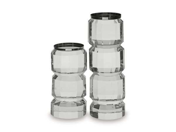 Ashley Furniture Brentley Candle Holder Set (Set of 2) in Clear/Silver