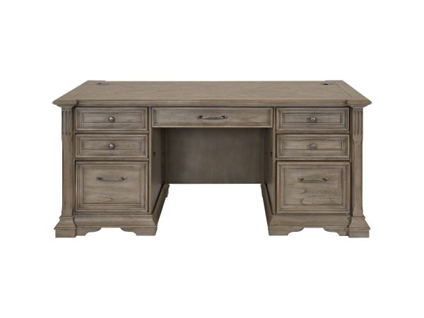Bristol Traditional Wood 68″ W Double Pedestal Desk in Light Brown