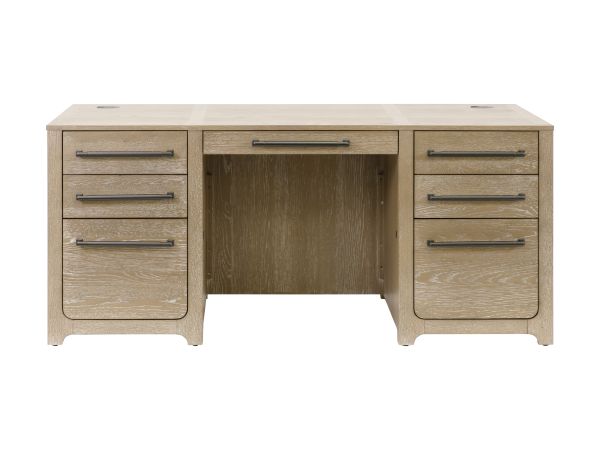 Canyon Drive Modern Wood 68″ W Double Pedestal Desk in Light Brown