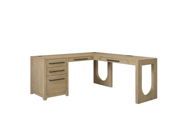Canyon Drive Modern Wood L-Shape Pedestal Desk with Open Return in Light Brown