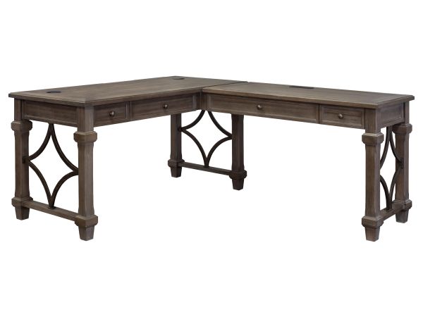 Carson Wood Open L-Shaped Desk in Weathered Gray