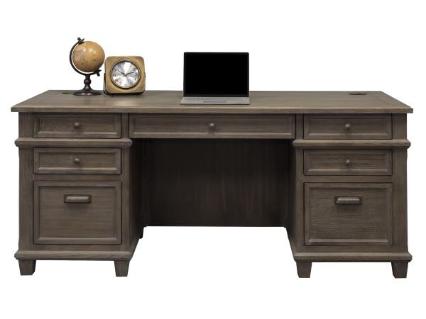 Carson Wood 68″ W Double Pedestal Desk in Weathered Gray