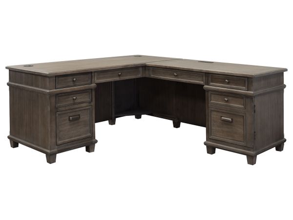 Carson Wood L-Shaped Desk in Weathered Gray