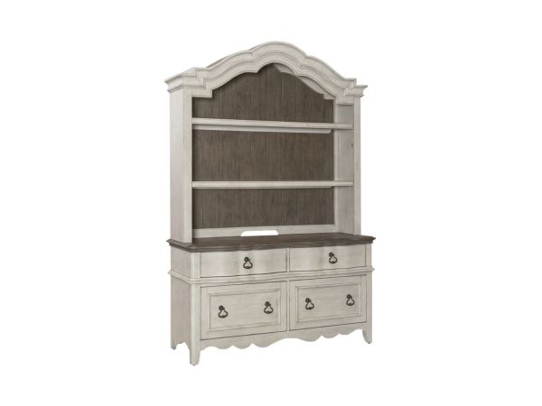 Liberty Furniture Chesapeake Credenza & Hutch in Wirebrushed Antique White