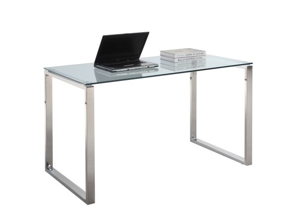 Chintaly Imports Contemporary Desk w/ Glass Top in Polished Stainless Steel