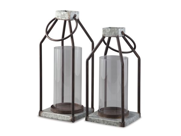 Ashley Furniture Diedrick Lantern (Set of 2) in Gray/Black