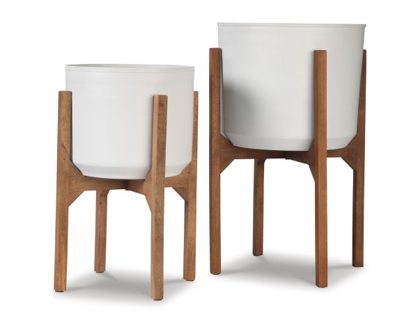 Ashley Furniture Dorcey Planter (Set of 2) in White/Brown
