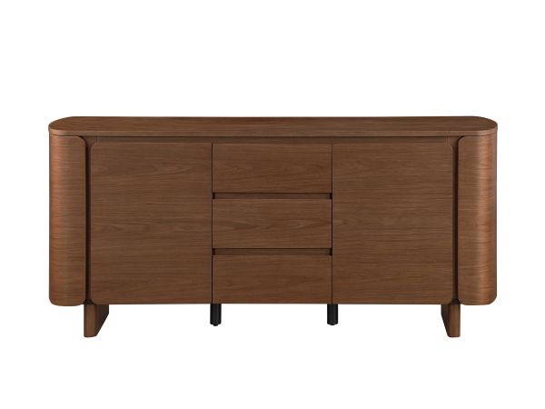 Chintaly Imports Eden Modern All-wood Buffet w/ 2 Shelves & 3 Drawers in Walnut