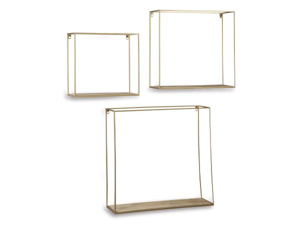 Ashley Furniture Efharis Wall Shelf (Set of 3) in Natural/Gold