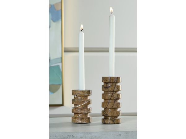 Ashley Furniture Emsleyfield Candle Holder Set (Set of 2) in Tan