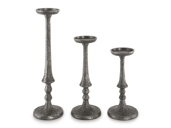 Ashley Furniture Eravell Candle Holder (Set of 3) in Pewter