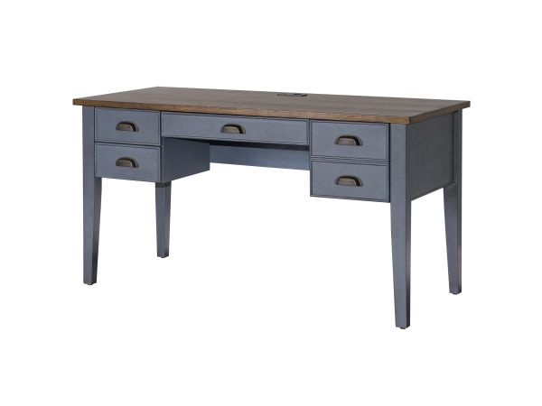 Fairmont Farmhouse 55″ W Half Pedestal Desk in Dusty Blue