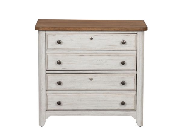 Liberty Furniture Farmhouse Reimagined Lateral File in Antique White w/ Chestnut Tops