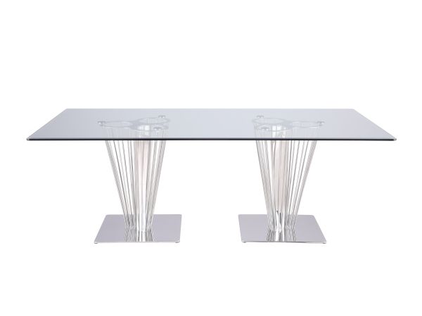 Chintaly Imports Fernanda Contemporary Rectangular Glass Dining Table in Polished Stainless Steel