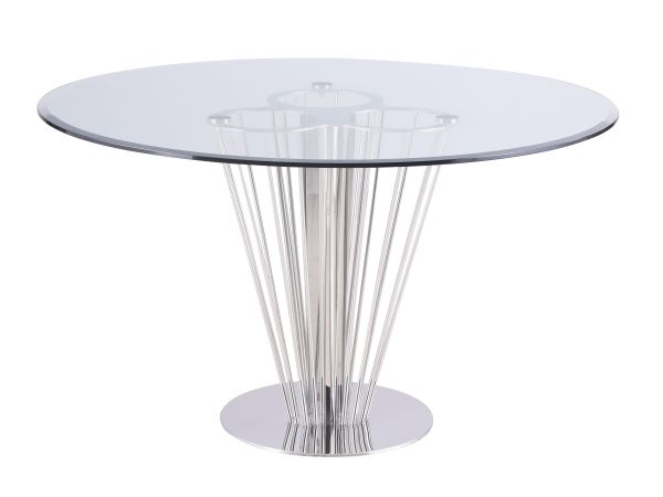 Chintaly Imports Fernanda Contemporary Round Glass Dining Table in Polished Stainless Steel