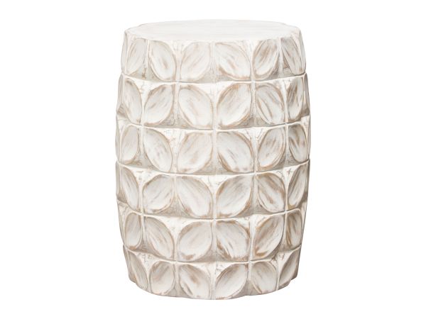 Diamond Sofa Fig Solid Mango Wood Accent Table in Distressed White w/ Leaf Motif