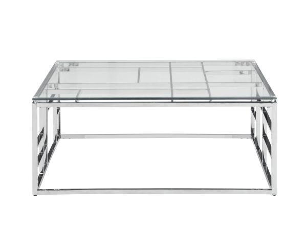 Chintaly Imports 39" Square Glass Top w/ Ladder Style Frame in Polished Stainless Steel