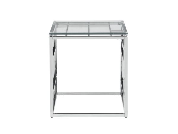 Chintaly Imports 20" Square Glass Top w/ Ladder Style Frame in Polished Stainless Steel
