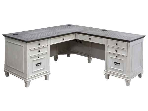 Hartford Wood L-Shaped Desk in White with Gray Top