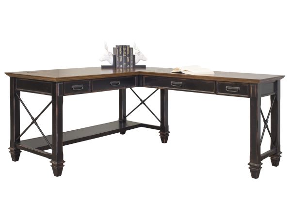 Hartford Wood Open L-Shaped Desk in Black Two Toned 