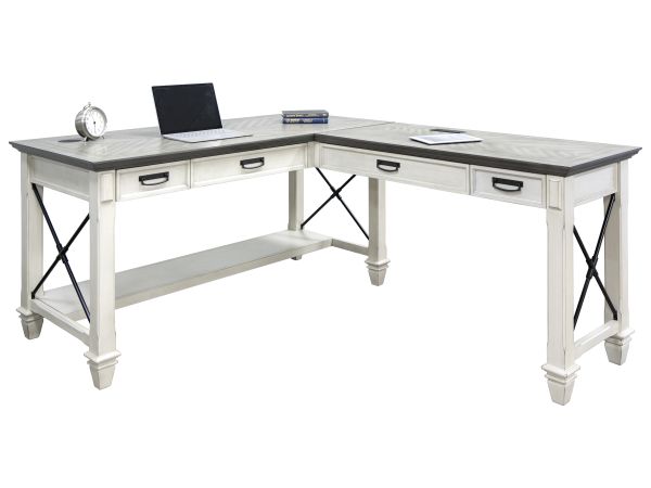 Hartford Wood Open L-Shaped Desk in White with Gray Top