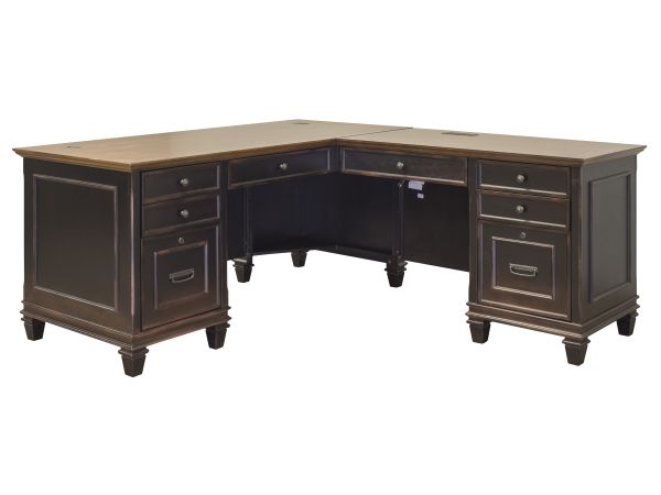 Hartford Wood L-Shaped Desk in Black Two Toned