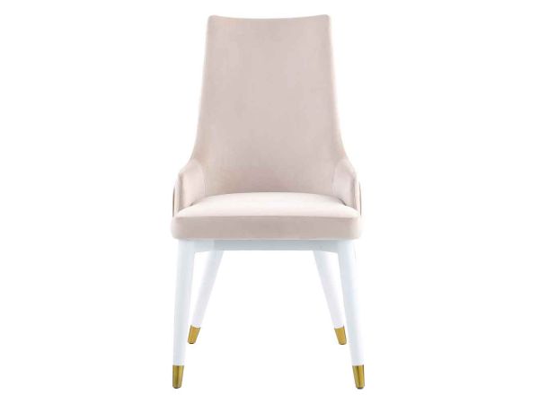 Chintaly Imports Judy Modern Side Chair w/ Wooden Legs & Brass Back Handle in Beige