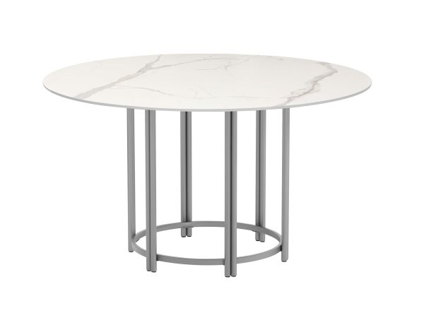 Chintaly Imports Kamila Contemporary Marbleized Sintered Stone Top Dining Table w/ Steel Base in Matte White