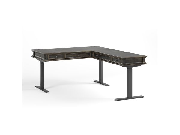 Kingston Traditional Adjustable Height Standing L-Desk in Dark Brown