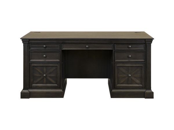 Kingston Traditional Wood 66″ W Double Pedestal Desk in Dark Brown