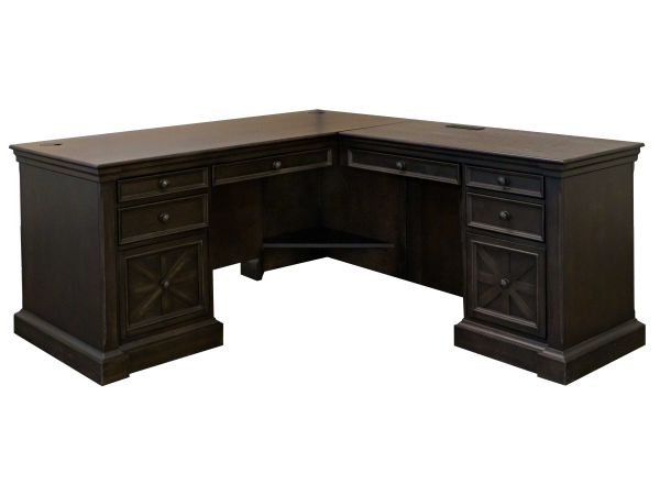 Kingston Traditional Wood L-Desk in Dark Brown