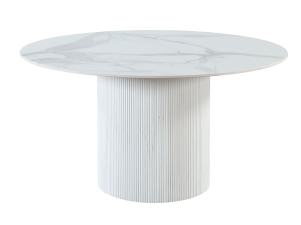 Chintaly Imports Kristen Marbleized Sintered Stone Top Table w/ Cylinder Base in Matte White