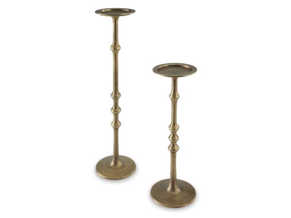 Ashley Furniture Larwick Candle Holder (Set of 2) in Antique Brass