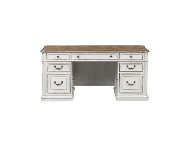Liberty Furniture Magnolia Manor Desk in Antique White & Weathered Bark
