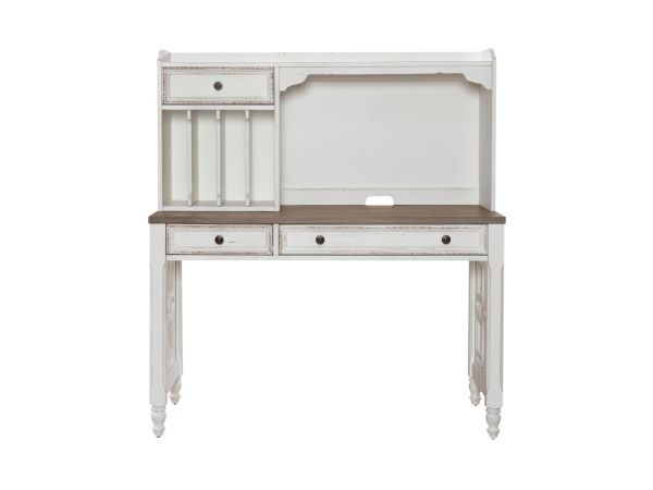 Liberty Furniture Magnolia Manor L Shaped Desk Set in Antique White & Weathered Bark