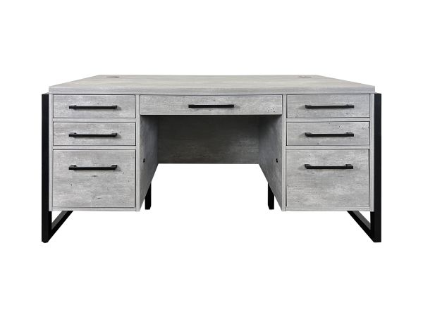 Mason Modern Wood Laminate 66″ W Double Pedestal Desk in Concrete Gray