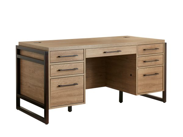 Mason Modern Wood Laminate 66″ W Double Pedestal Desk in Light Brown